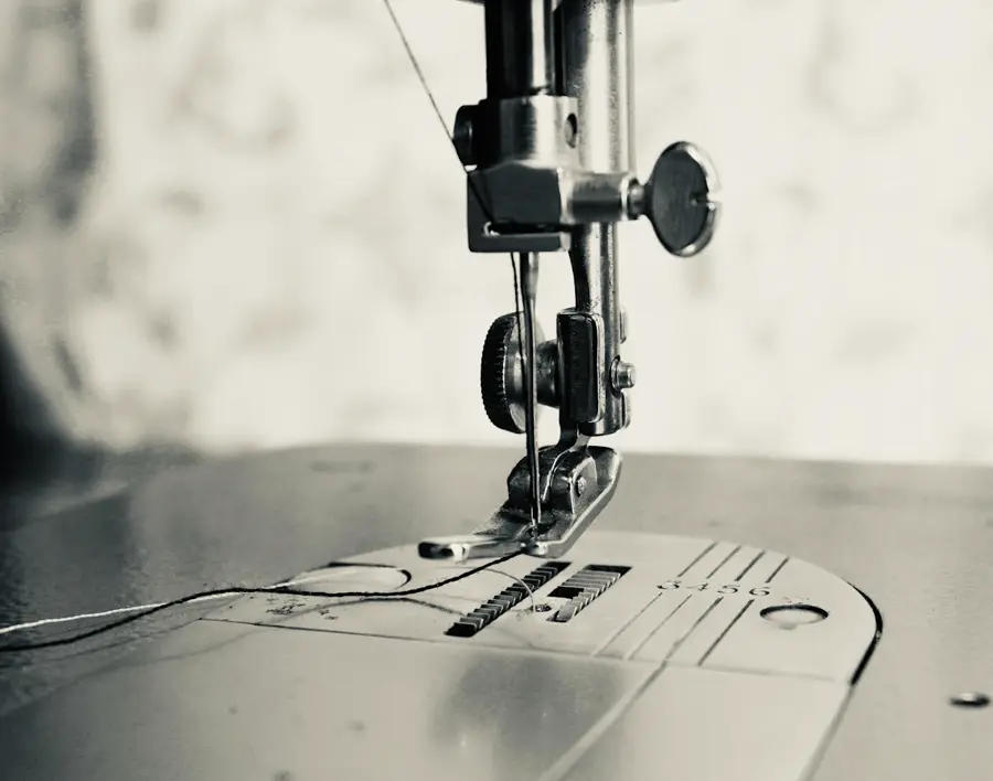 Aguja y placa de una máquina de coser